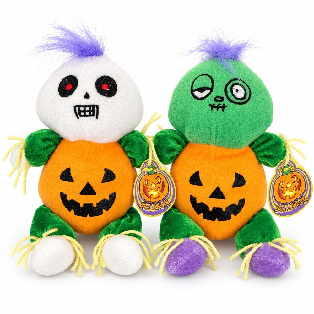 Vintage Kellytoy Halloween Plush Pair Zombie Skeleton Pumpkin Goth Spooky NWT